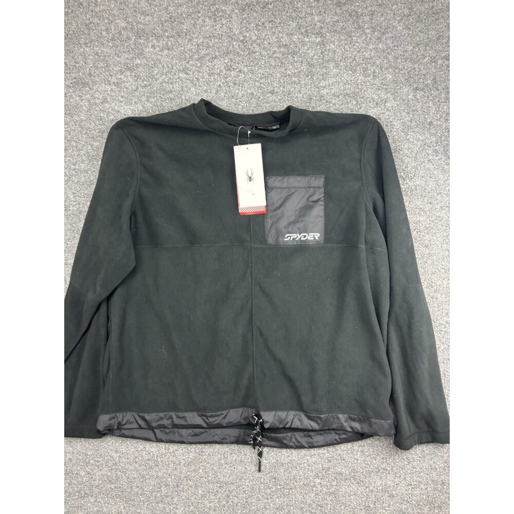 Spyder Sweatshirt Mens 2XL Black Lounge Crew Pullover Fleece Pocket Drawcord Hem
